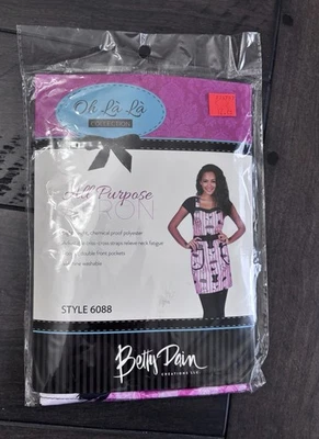 Delantal multiusos Betty Dain Oh-La-La prueba química rayas rosa blanco nuevo Foto 1 de 4