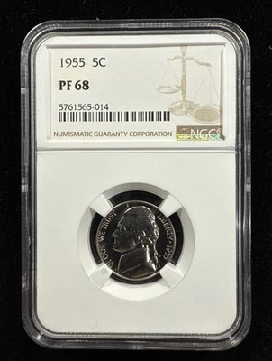 1955 5C Jefferson Proof Nickel NGC PF68 Item#190 - Image 1 of 4
