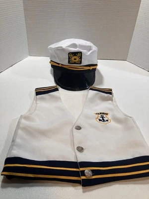 Chaleco marinero blanco y sombrero ajustable bordado para niños pequeños Foto 1 de 4