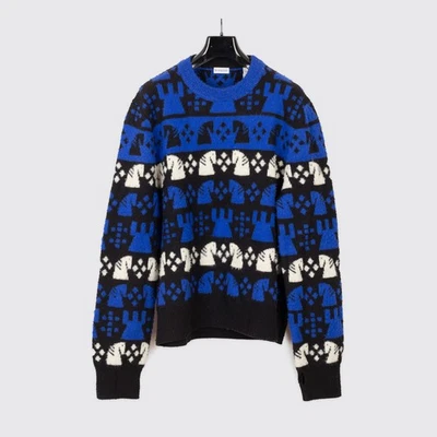 Suéter Burberry Talla L Hombres Azul Ajedrez Intarsia Mezcla Lana Jersey Calce Relajado Foto 1 de 4