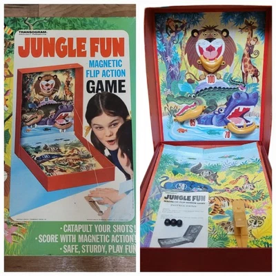 1968 Vintage JUNGLE FUN Magnetic Flip Action Game Transogram Made In USA - Image 1 of 4