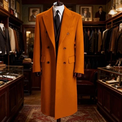 Wool Blend Men Coats Overcoats Peak Lapel Jackets Double Breasted Outside Wear - Image 1 of 4