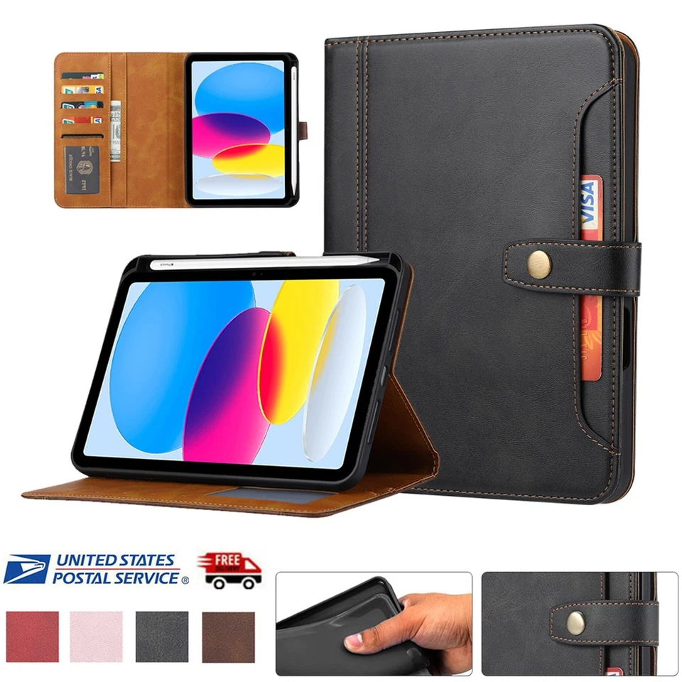 Funda tipo folio de cuero a prueba de golpes para iPad 7º 8º 9º 10º 11º (A16) Gen con bolsillo Foto 1 de 4