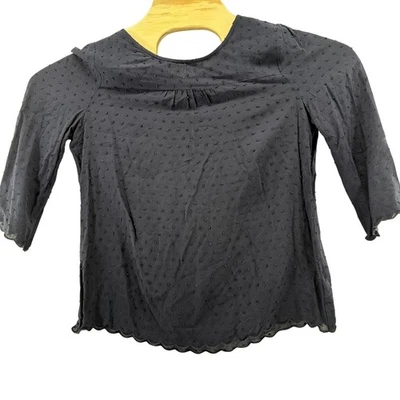 Anthropology Maeve Shirt 8 Blue Textured Sheer Dot Scallop Hem 3/4 Sleeve Blouse - Image 1 of 4