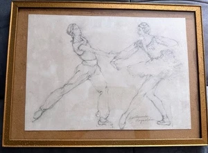 CATHERINE REYNOLDS Artista Ballet Lápiz Estudio Dibujo Boceto 2 Bailarinas Firmadas - Imagen 1 de 11