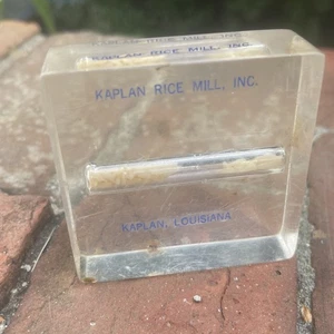 50’s Kaplan Rice Mill Lucite Advertising Paperweight Kaplan, LA. Louisiana RARE - Picture 1 of 7