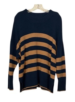 Suéter Sonoma Talla Grande 1X Rayas Azul Marino y Tostado Túnica Otoño Acción de Gracias Acogedor Foto 1 de 4