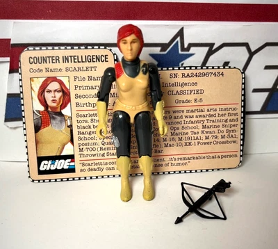 GI Joe Scarlett 1982 v1 *COMPLETO con tarjeta de archivo, ¡excelente estado!* Brazo recto Foto 1 de 4