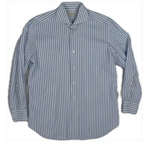 Mazzarelli Made In Italy Mens Slim Blue White Stripe Dress Shirt L NEW - Picture 1 of 4