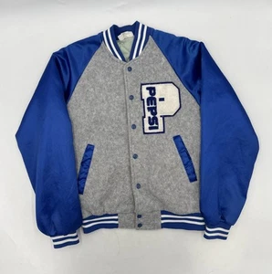 VTG RARE Pepsi Letterman Bomber Jacket Adult S Blue Gray Patch Hartwell USA Made - Picture 1 of 10