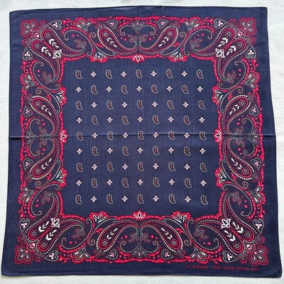 Vintage Mens Bandana Red Paisley Pattern Handkerchief Blue Cotton Kerchief 20" - Image 1 of 3