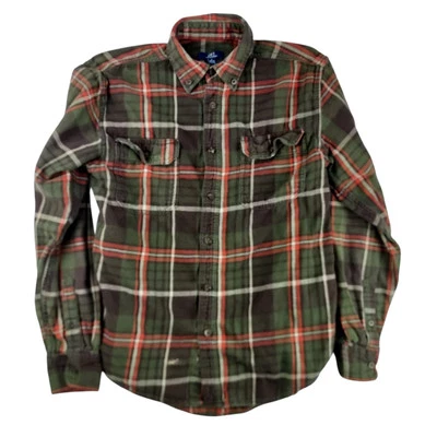George Flannel Shirt Mens Small S 34-36 Plaid Green Button Up Long Sleeve - Image 1 of 4