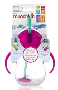 Munchkin Click Lock Weighted Straw Flexi Cup with Pink Color Handle 7 oz 3 Pack - Picture 1 of 3