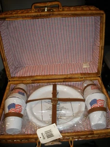NEW NOS Vintage Sears Wicker 21 Piece Patriotic Picnic Basket - Picture 1 of 8