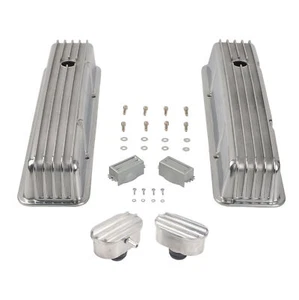 For SBC Chevy 350 58-86 Polished Finned Tall Valve Cover & PCV Valve Breather - Bild 1 von 9