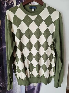 McGEORGE Ballantyne Scotland Men's Green Cotton Argyle V-Neck Sweater Size L - Picture 1 of 7