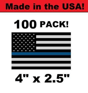 (100 Pack!) THIN BLUE LINE 4" x 2.5" DECALS STICKER POLICE Subdued Flag BULK - Picture 1 of 1
