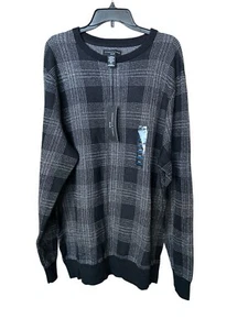 Men's 2XLT Shaquille O'Neal Big & Tall Crew Neck Sweater Plaid Black Silver NWT - Picture 1 of 3
