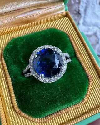 Alianza redonda de diamantes con zafiro natural de 4,30 quilates platino real 950 talla 6 7 8 Foto 1 de 4