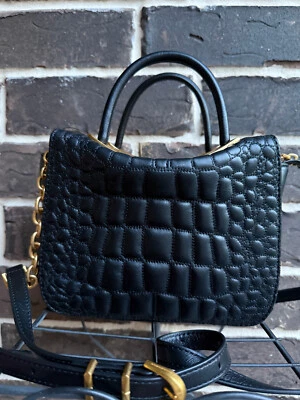 $328NWT Donna Karan NY Jericho Quilted Croc Leather Crossbody Tote Satchel Black - Image 1 of 4