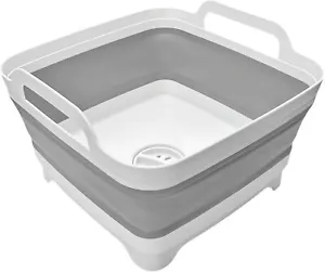 Collapsible 9L Wash Basin with Drain Plug, Portable Foldable Dish Tub, Gray - Picture 1 of 9