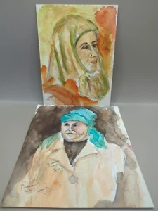 Vintage Signed Watercolors Arab Lady Russian Man Luisa J GORGEOUS unframed - Picture 1 of 16