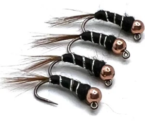 Pesca alla mosca Perdigon JIG NINFE TESTA RAME ARGENTO E NERO BARBED/BL - Foto 1 di 1
