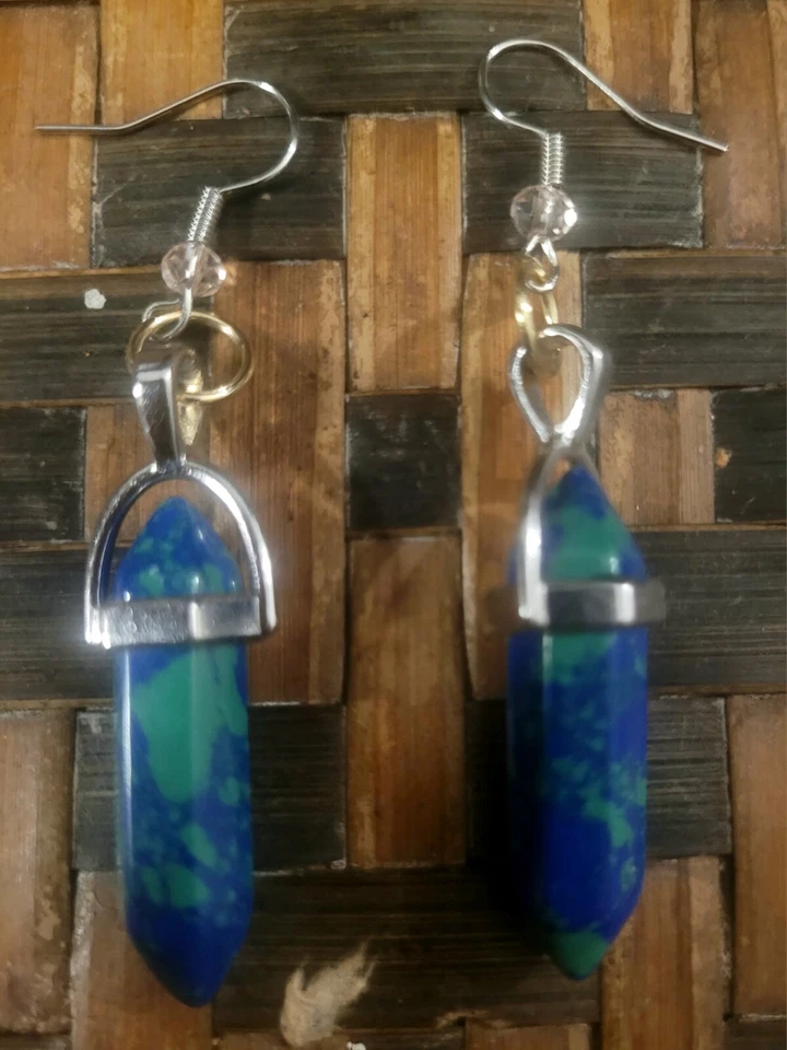 Pendientes colgantes hexagonales facetados de cristal de cuarzo rosa y lapislázuli  Foto 1 de 1