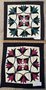 Set of 2 Handmade Quilted Pillow Covers/Shams 16”X 16”Folk Art Geometric Floral - Picture 1 of 9