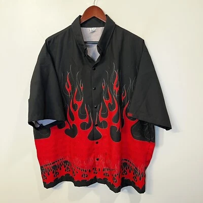 Vintage Simpson All Over Print Flame Snap Button Shirt Skate Made In USA 2XL - Image 1 of 4