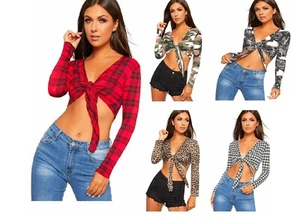 Womens Knot Tie Up Front Shrug Ladies Open Cropped Bolero Short Cardi Top - Picture 1 of 6