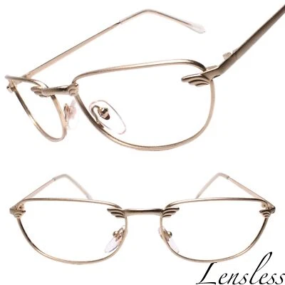 Gafas rectangulares sin lentes con marcos de acento dorados genuinos vintage con alas Foto 1 de 3