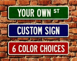 Personalized Metal Street Sign Vintage-Style with Weathered Appearance - 4" x 18 - Picture 1 of 14