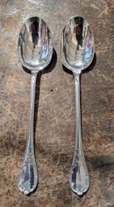 PAIR CHRISTOFLE MARLY PATTERN SILVER PLATE SERVING SPOONS 9 7/8" - Picture 1 of 9