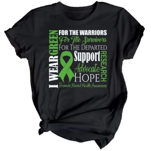 Womens Green Ribbon Mental Health Awareness T-Shirt Top Anxiety Emotional 1#MHA - Picture 1 of 34