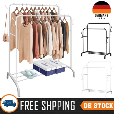 Metall Garderobenständer Kleiderständer aus Metall 2 Kleiderstangen 1 Ablage DE - Bild 1 von 4