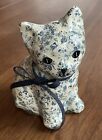 Vintage Decoupage Cat Figurine With Floral Butterfly Pattern