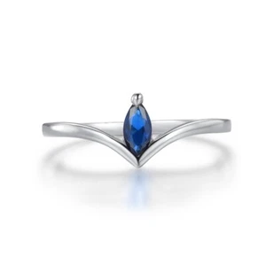 Ladies Solid 925 Silver Sterling Blue Sapphire Solitaire Wishbone Ring - Picture 1 of 6