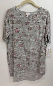 Camisa Lularoe Irma XS Talla Gris Con Estrellas Rosa Rojizo Nueva Con Etiquetas - Imagen 1 de 3