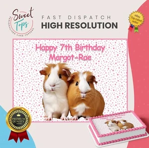 GUINEA PIGS PERSONALISED RECTANGLE EDIBLE BIRTHDAY CAKE TOPPER DECORATION - Picture 1 of 1