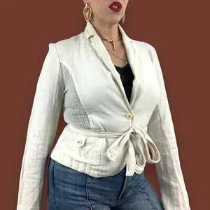 ANTHROPOLOGIE CARTONNIER cream linen cropped blazer jacket - Picture 1 of 15