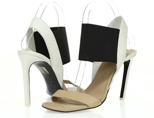 VINCE ivory tan black leather fabric slingback sandals heels shoes sz. 7.5 M - Picture 1 of 7