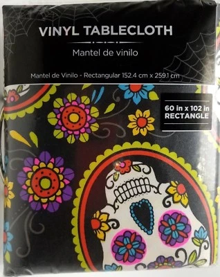 60x102 Skull Vinyl Tablecloth Day of the Dead Dia De Los Muertos  - Image 1 of 2