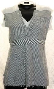 Camisa Free People para mujer MED manga delantal Oxford rayas borde crudo - Imagen 1 de 3