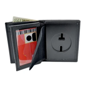 2" Rund Ausschnitt Polizei Abzeichen Geldbörse RFID Block Leder Doppelfaltung Schwarz Perfekte Passform - Bild 1 von 6