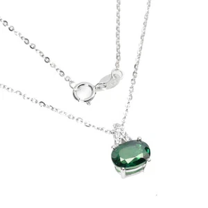 925 Sterling Silver Surface Coated Oval Topaz 8x6mm White Topaz Necklace - Picture 1 of 10