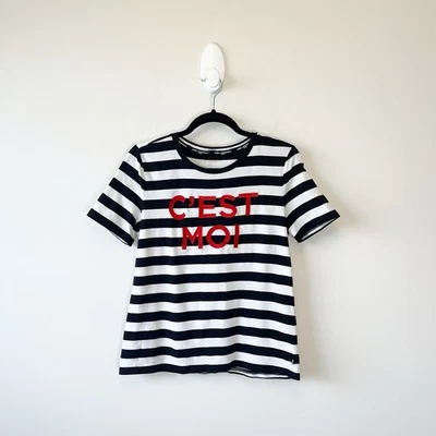 Camiseta de manga corta KARL LAGERFELD PARIS tejida elástica a rayas cuello redondo pequeña Foto 1 de 4