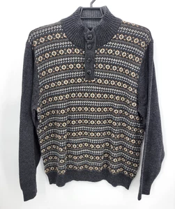 Suéter Southern Pines Para Hombres XL Cuarto Botón Negro Fair Isle Pullover - Imagen 1 de 11