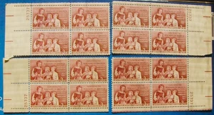 US 3¢ stamp SC #1093 Teachers of America 4 matching plate blocks MNH 1957 - Picture 1 of 1