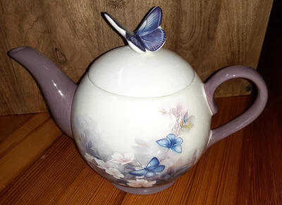 TETERA VINTAGE REGALO TELEFLORA LENA LIU FLORES Y MARIPOSAS #E-32 Foto 1 de 4